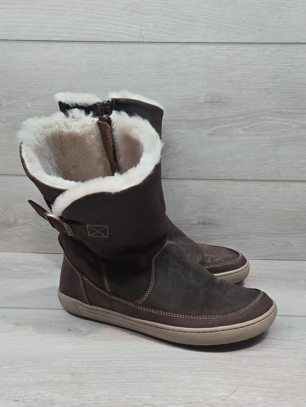 Birkenstock Women Tall Insulated Fur Lined Leather Boots Shoes Sz 38/7 Regular